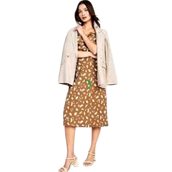 New Old Navy Dress Brown Cream Print Cowl Neck Satin Midi Slip Sleeveless Si… - Picture 2 of 11